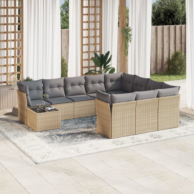 11-tlg. Garten-Sofagarnitur mit Kissen Schwarz Poly Rattan