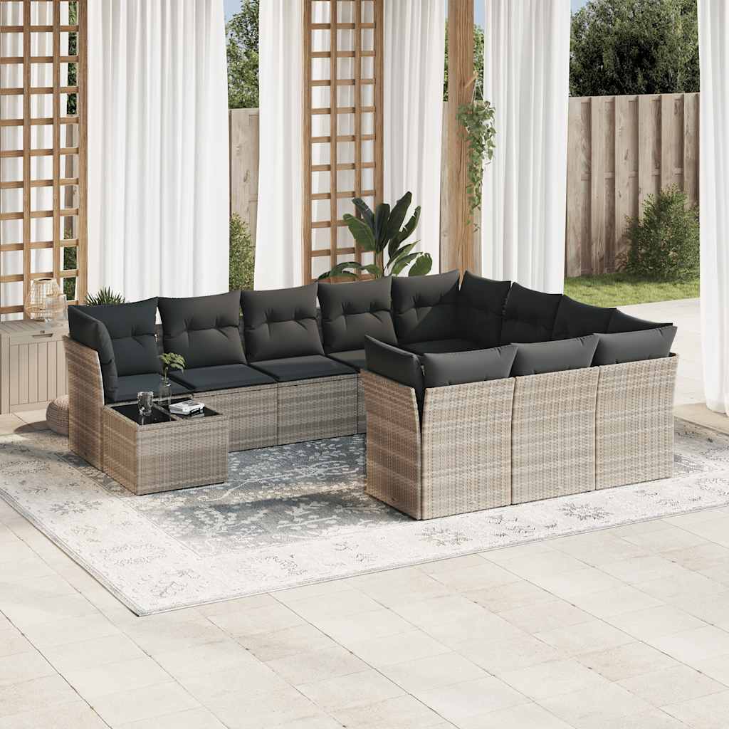 11-tlg. Garten-Sofagarnitur mit Kissen Schwarz Poly Rattan