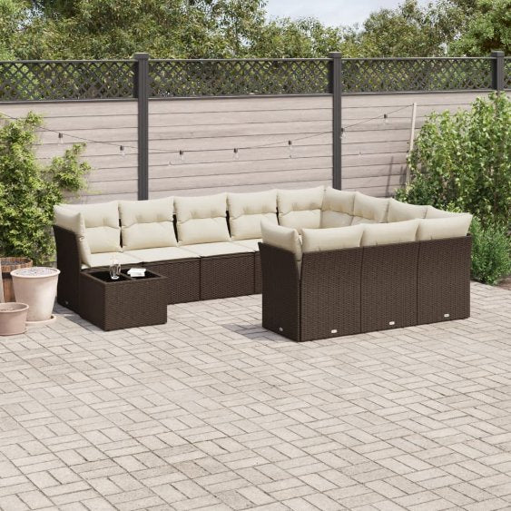 11-tlg. Garten-Sofagarnitur mit Kissen Schwarz Poly Rattan