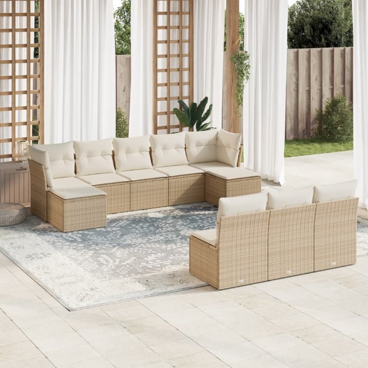 vidaXL 10-tlg. Garten-Sofagarnitur mit Kissen Schwarz Poly Rattan