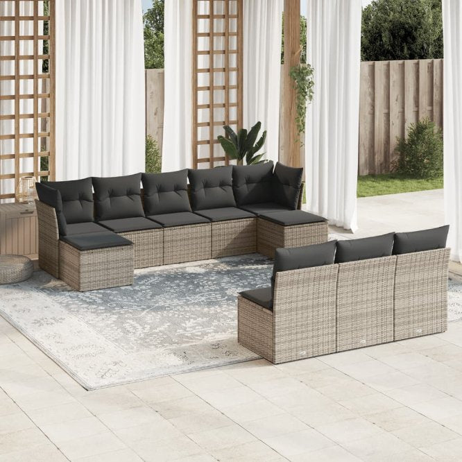 vidaXL 10-tlg. Garten-Sofagarnitur mit Kissen Schwarz Poly Rattan