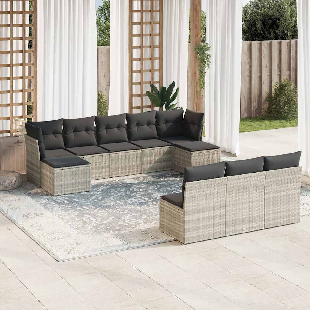 vidaXL 10-tlg. Garten-Sofagarnitur mit Kissen Schwarz Poly Rattan
