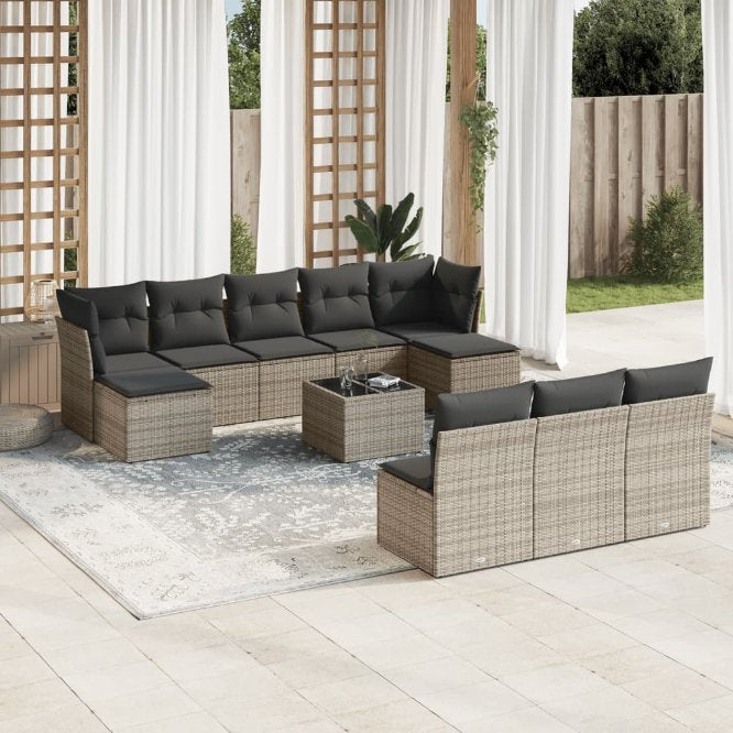 vidaXL 10-tlg. Garten-Sofagarnitur mit Kissen Schwarz Poly Rattan