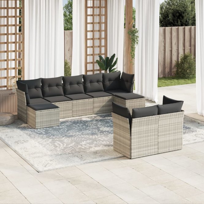 9-tlg. Garten-Sofagarnitur mit Kissen Schwarz Poly Rattan