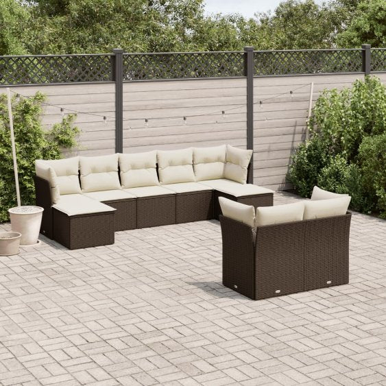 9-tlg. Garten-Sofagarnitur mit Kissen Schwarz Poly Rattan