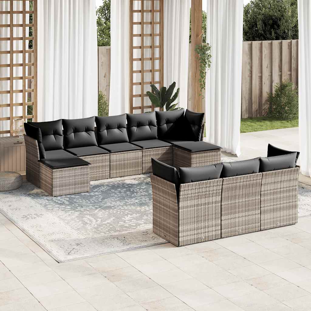 vidaXL 10-tlg. Garten-Sofagarnitur mit Kissen Schwarz Poly Rattan