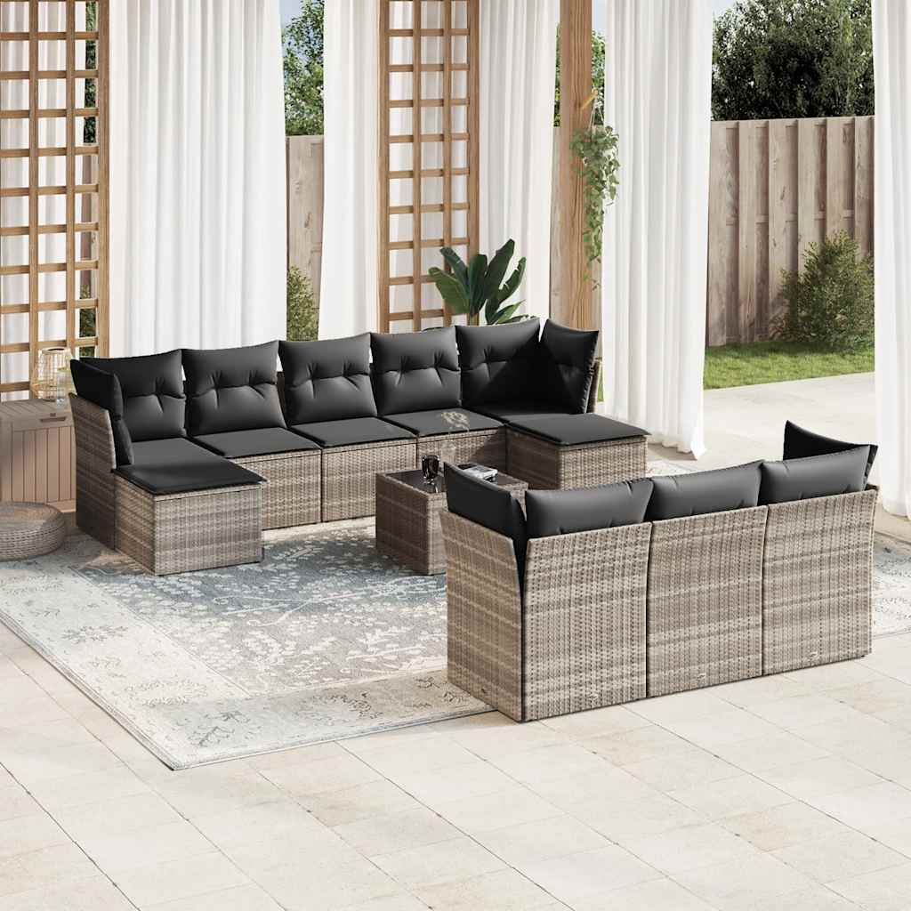 vidaXL 10-tlg. Garten-Sofagarnitur mit Kissen Schwarz Poly Rattan