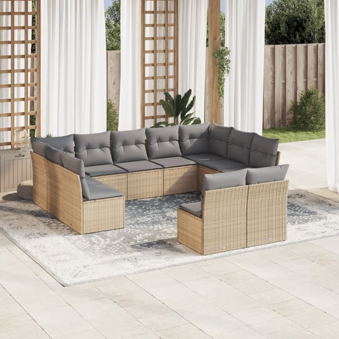 11-tlg. Garten-Sofagarnitur mit Kissen Schwarz Poly Rattan