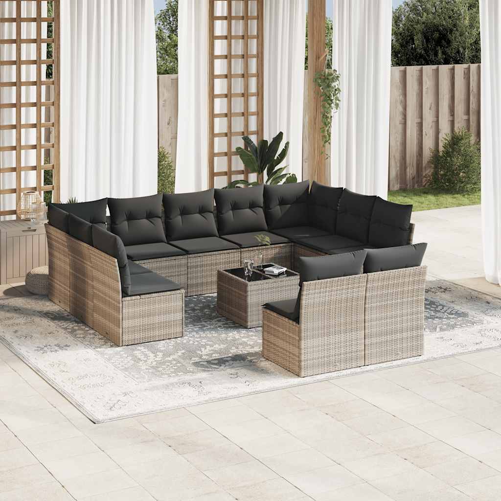 11-tlg. Garten-Sofagarnitur mit Kissen Schwarz Poly Rattan