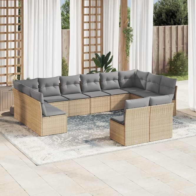12-tlg. Garten-Sofagarnitur mit Kissen Schwarz Poly Rattan