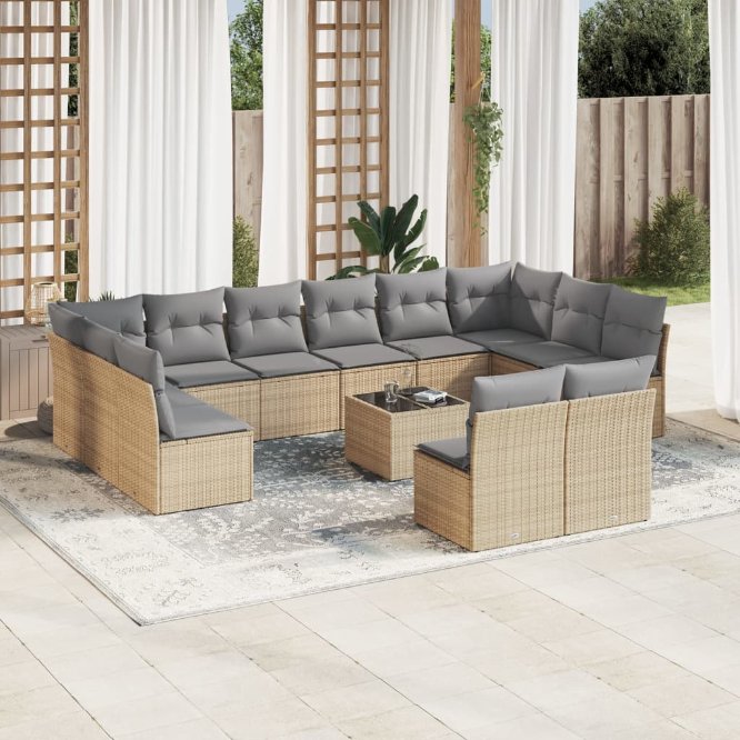 12-tlg. Garten-Sofagarnitur mit Kissen Schwarz Poly Rattan