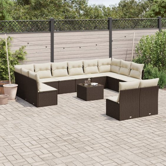 12-tlg. Garten-Sofagarnitur mit Kissen Schwarz Poly Rattan