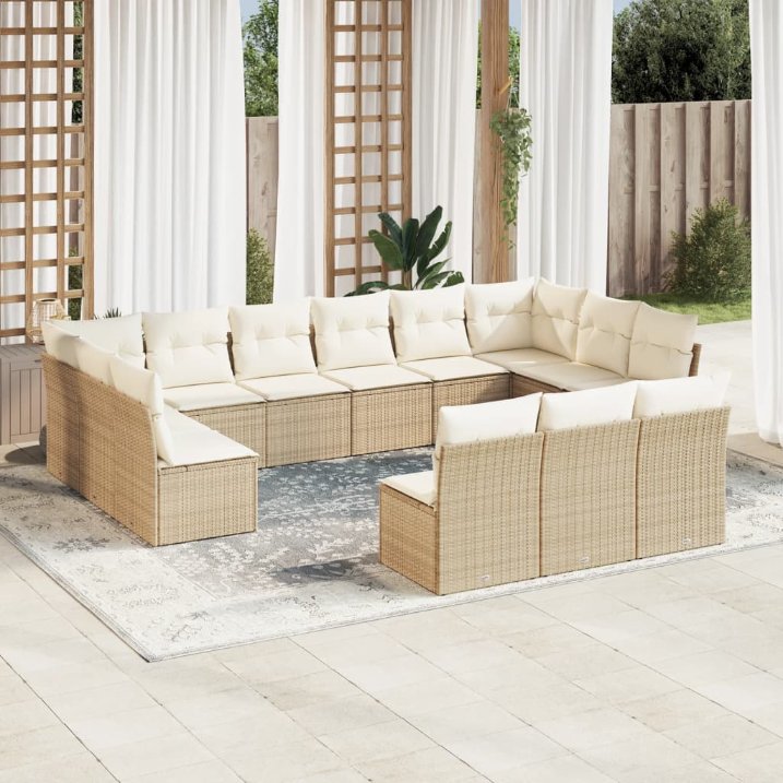 13-tlg. Garten-Sofagarnitur mit Kissen Schwarz Poly Rattan