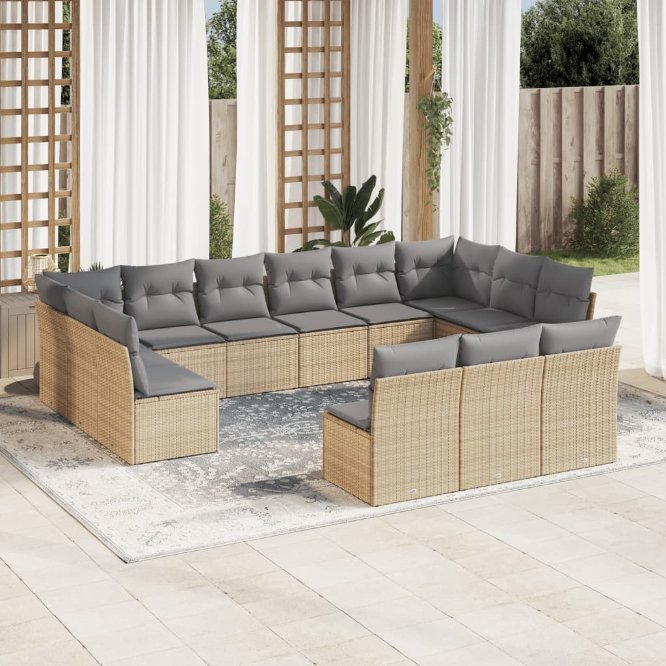13-tlg. Garten-Sofagarnitur mit Kissen Schwarz Poly Rattan
