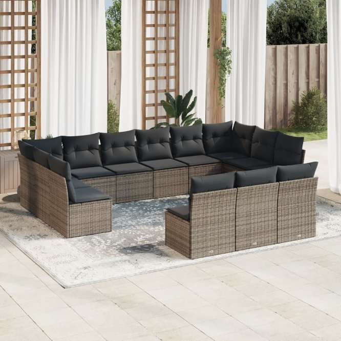 13-tlg. Garten-Sofagarnitur mit Kissen Schwarz Poly Rattan