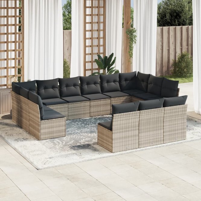 13-tlg. Garten-Sofagarnitur mit Kissen Schwarz Poly Rattan