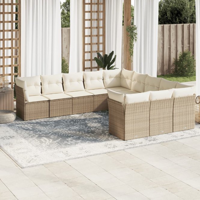 11-tlg. Garten-Sofagarnitur mit Kissen Schwarz Poly Rattan