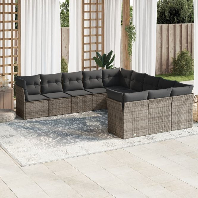 11-tlg. Garten-Sofagarnitur mit Kissen Schwarz Poly Rattan