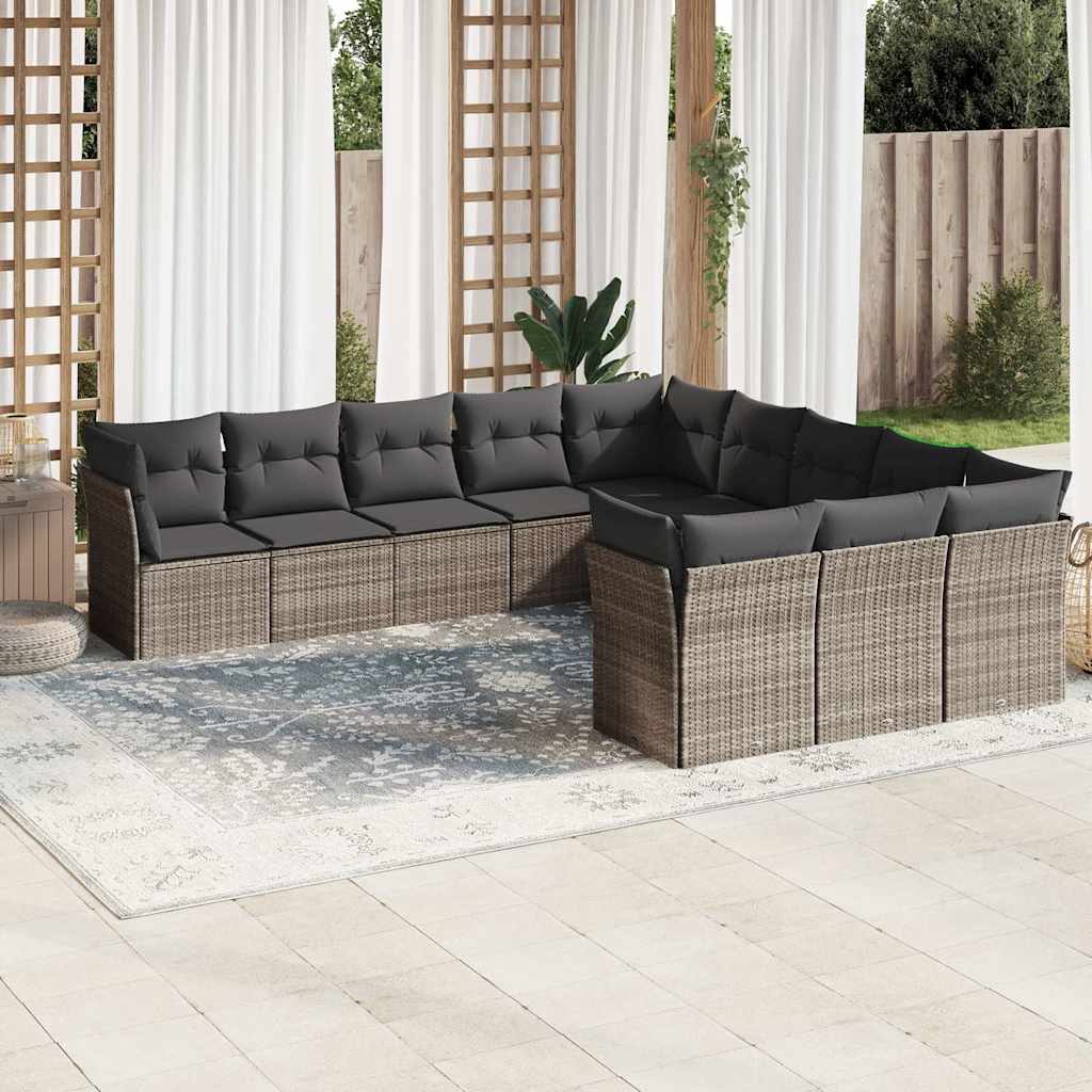 11-tlg. Garten-Sofagarnitur mit Kissen Schwarz Poly Rattan