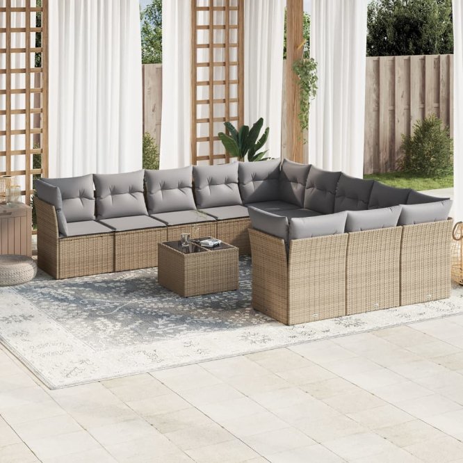 11-tlg. Garten-Sofagarnitur mit Kissen Schwarz Poly Rattan