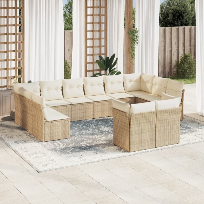 12-tlg. Garten-Sofagarnitur mit Kissen Schwarz Poly Rattan