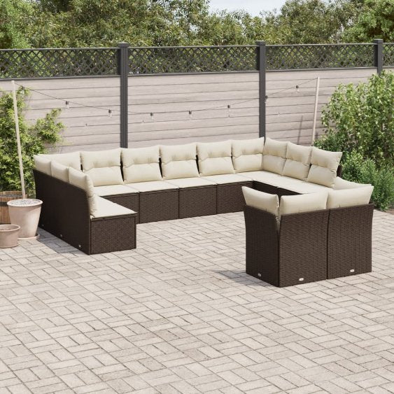 12-tlg. Garten-Sofagarnitur mit Kissen Schwarz Poly Rattan