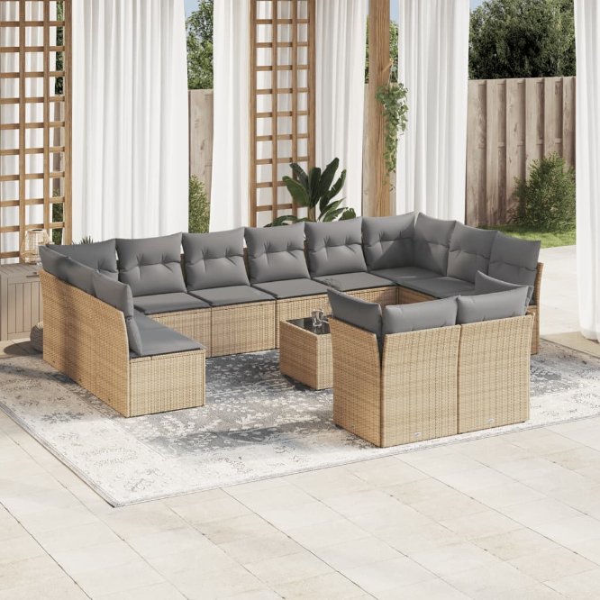 12-tlg. Garten-Sofagarnitur mit Kissen Schwarz Poly Rattan
