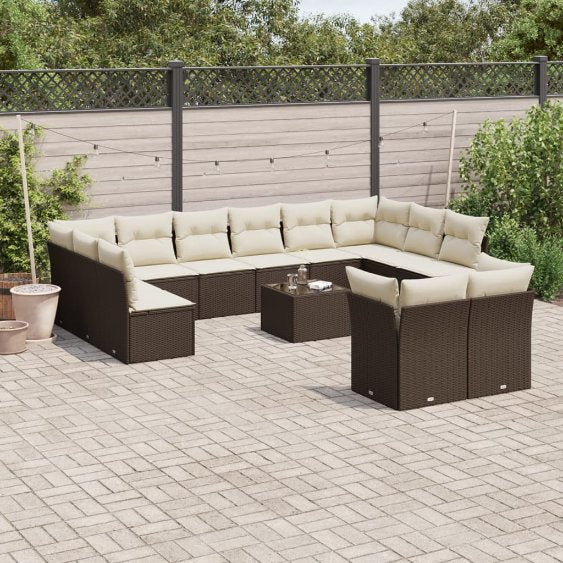 12-tlg. Garten-Sofagarnitur mit Kissen Schwarz Poly Rattan