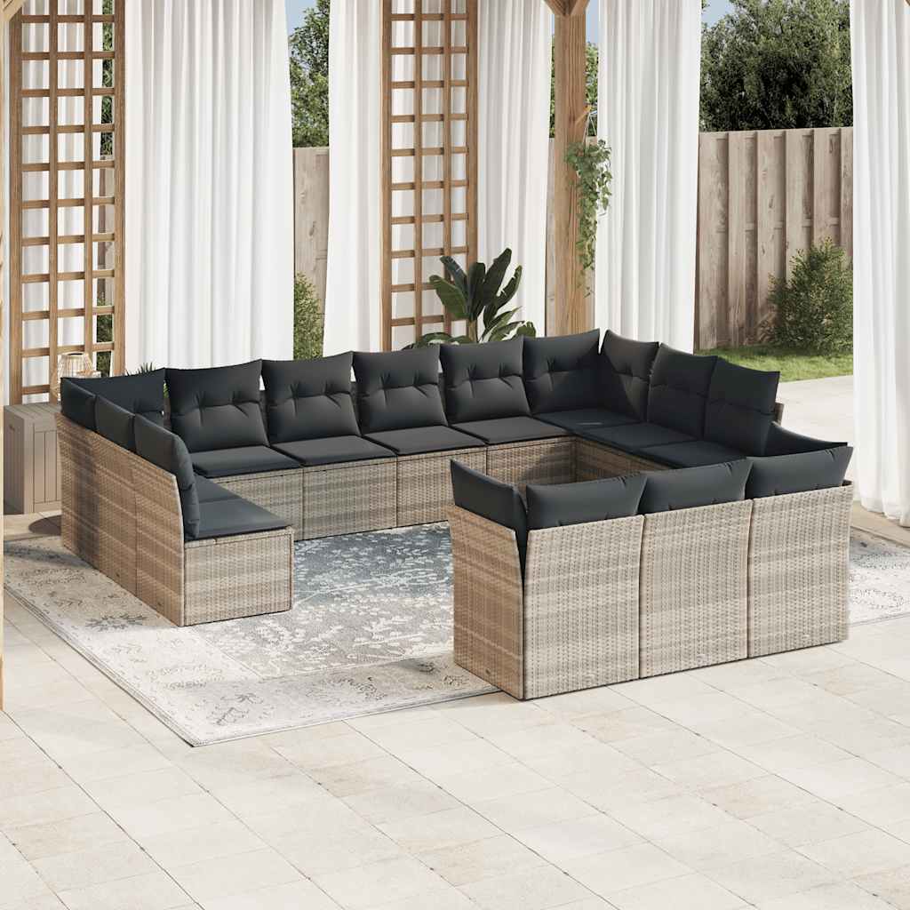 13-tlg. Garten-Sofagarnitur mit Kissen Schwarz Poly Rattan