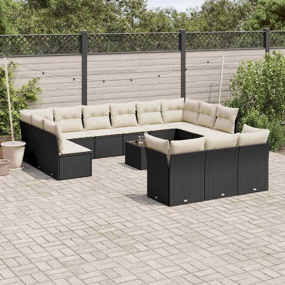 13-tlg. Garten-Sofagarnitur mit Kissen Schwarz Poly Rattan
