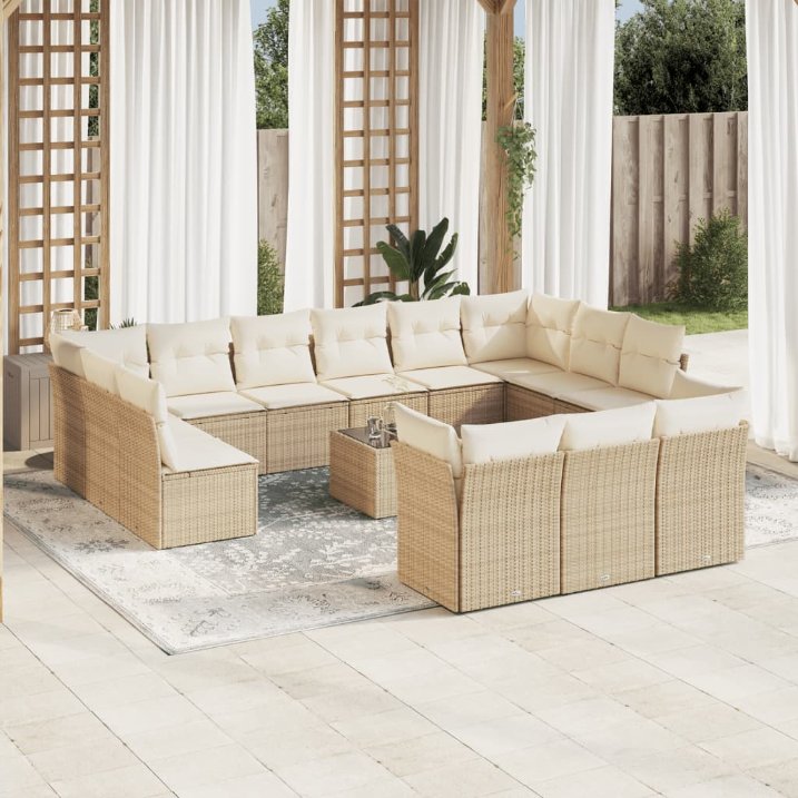 13-tlg. Garten-Sofagarnitur mit Kissen Schwarz Poly Rattan