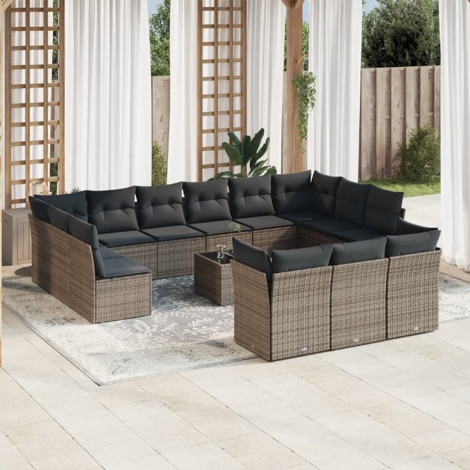 13-tlg. Garten-Sofagarnitur mit Kissen Schwarz Poly Rattan