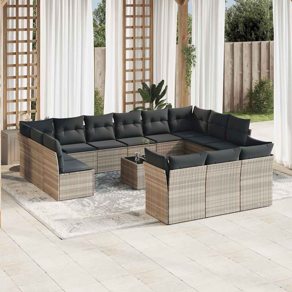 13-tlg. Garten-Sofagarnitur mit Kissen Schwarz Poly Rattan