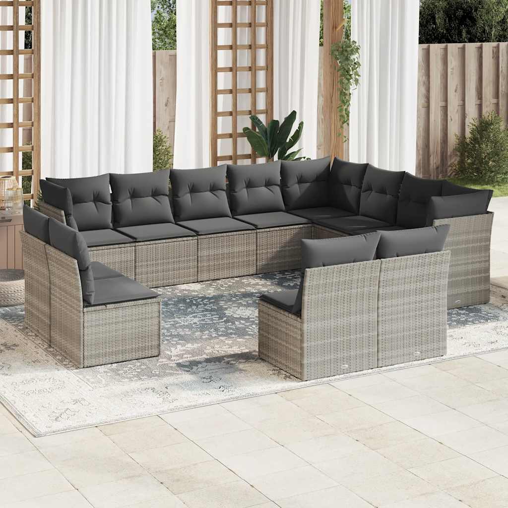 12-tlg. Garten-Sofagarnitur mit Kissen Schwarz Poly Rattan