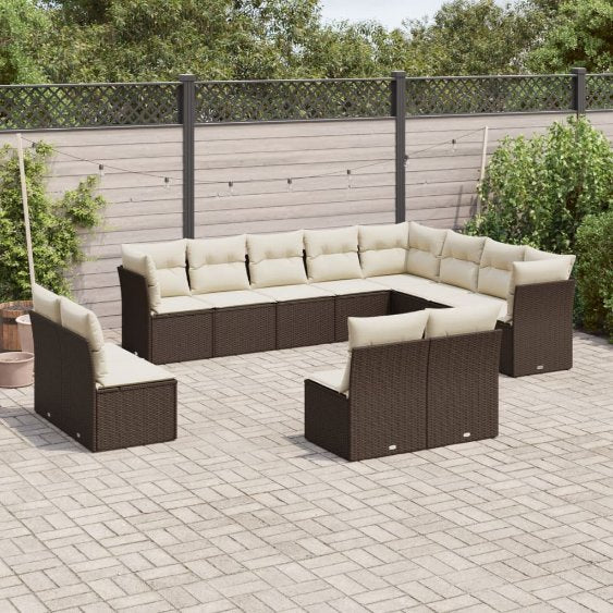 12-tlg. Garten-Sofagarnitur mit Kissen Schwarz Poly Rattan
