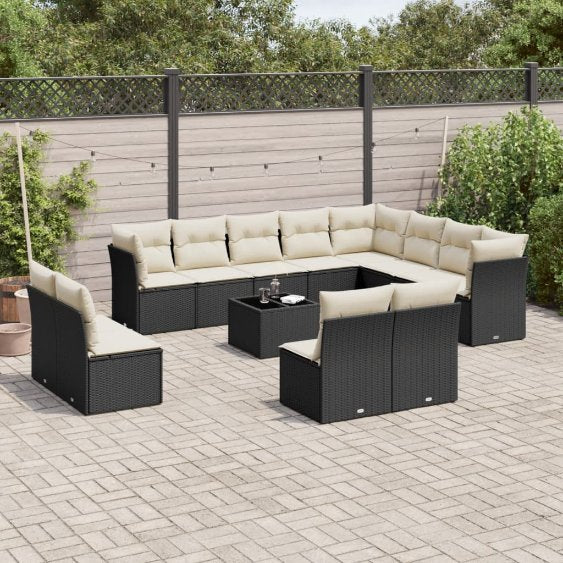 12-tlg. Garten-Sofagarnitur mit Kissen Schwarz Poly Rattan