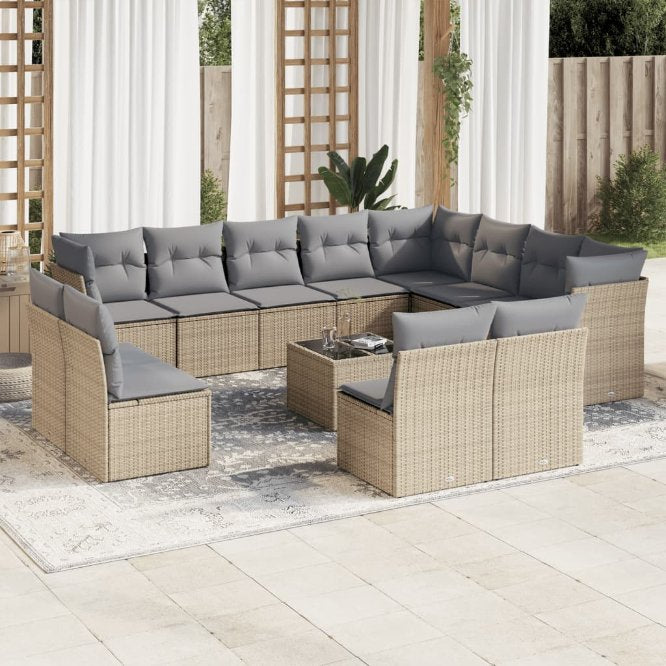 12-tlg. Garten-Sofagarnitur mit Kissen Schwarz Poly Rattan