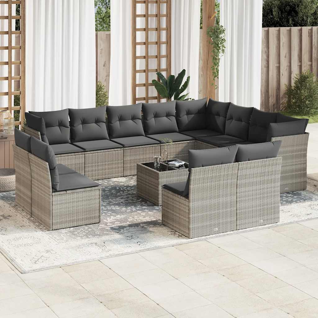 12-tlg. Garten-Sofagarnitur mit Kissen Schwarz Poly Rattan