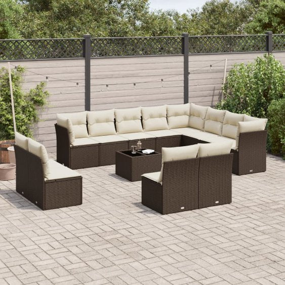12-tlg. Garten-Sofagarnitur mit Kissen Schwarz Poly Rattan