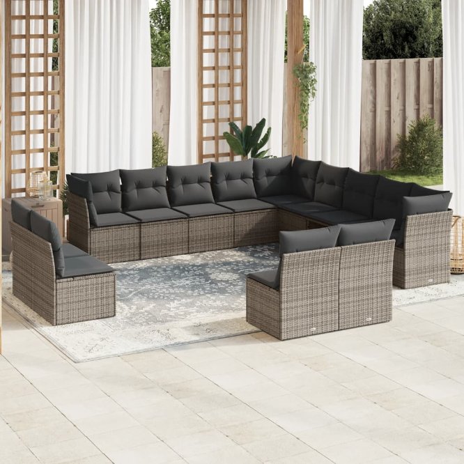 13-tlg. Garten-Sofagarnitur mit Kissen Schwarz Poly Rattan