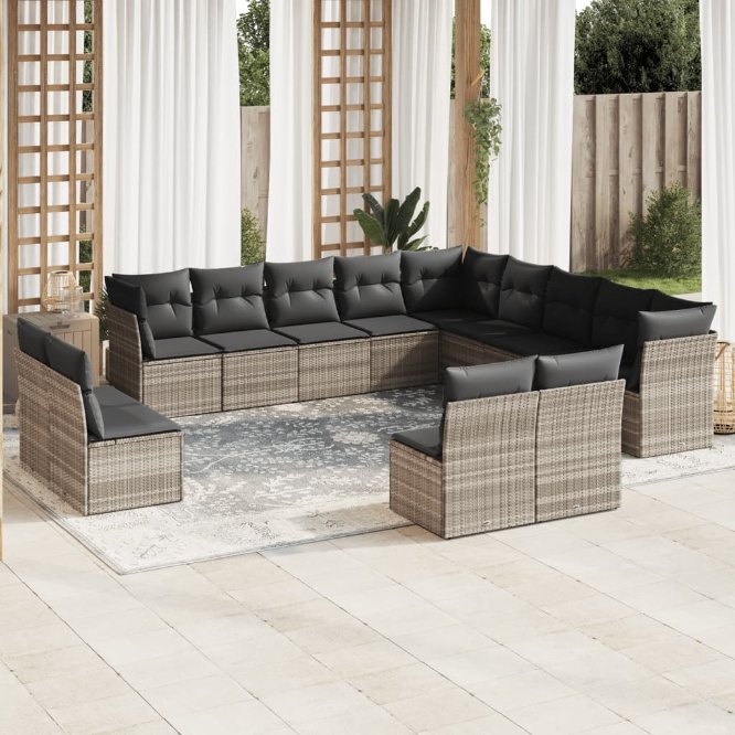 13-tlg. Garten-Sofagarnitur mit Kissen Schwarz Poly Rattan