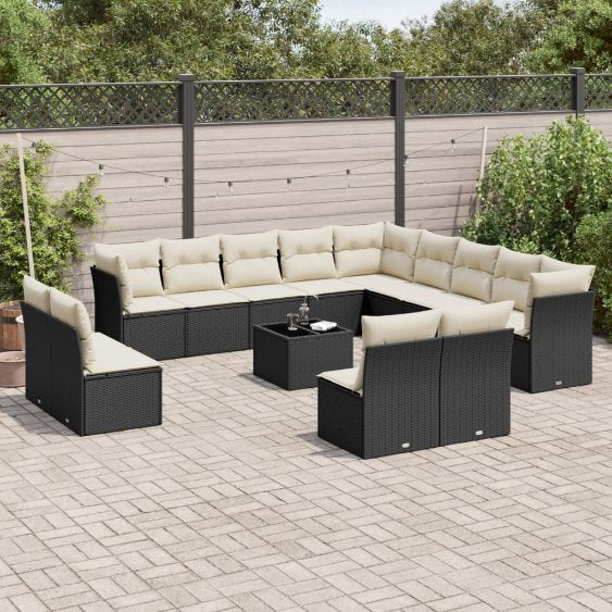 13-tlg. Garten-Sofagarnitur mit Kissen Schwarz Poly Rattan