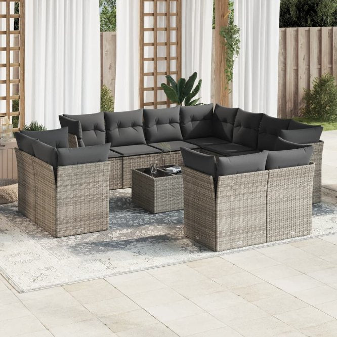 11-tlg. Garten-Sofagarnitur mit Kissen Schwarz Poly Rattan