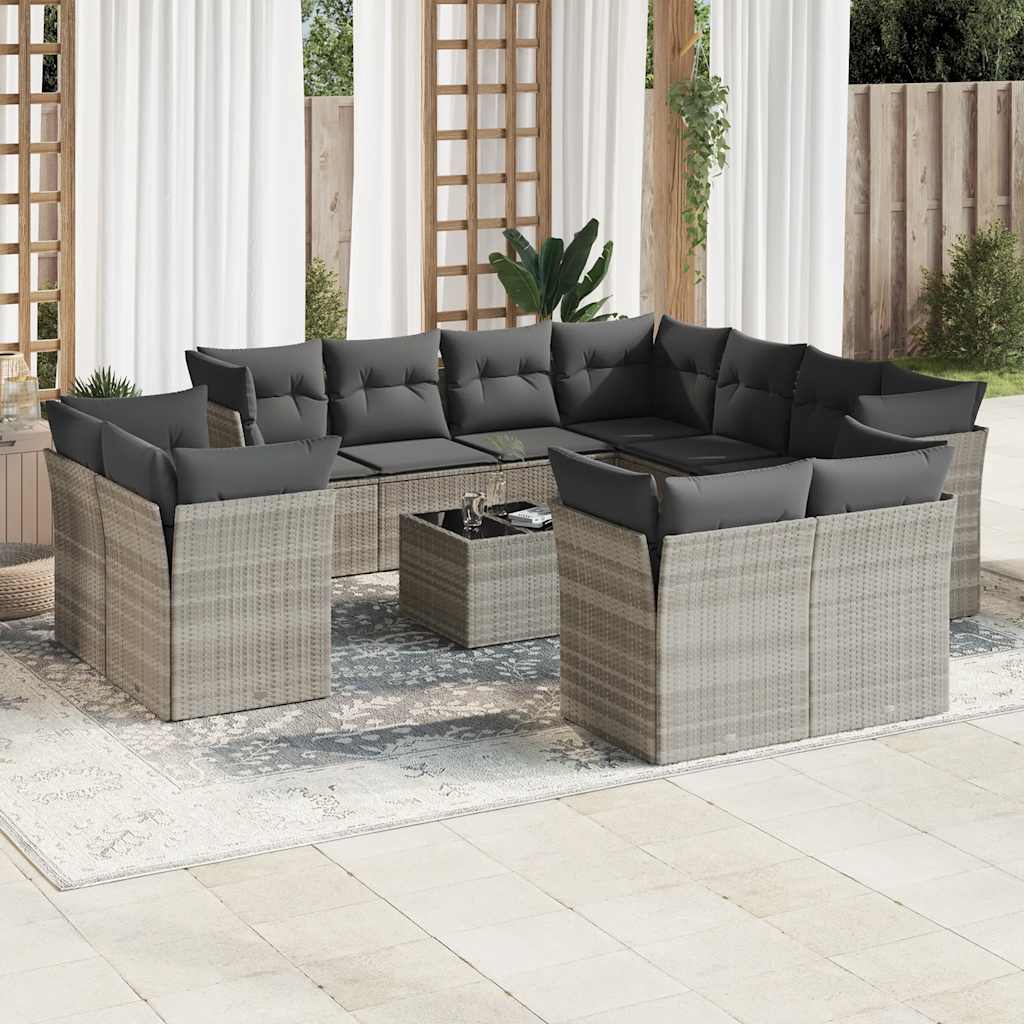 11-tlg. Garten-Sofagarnitur mit Kissen Schwarz Poly Rattan