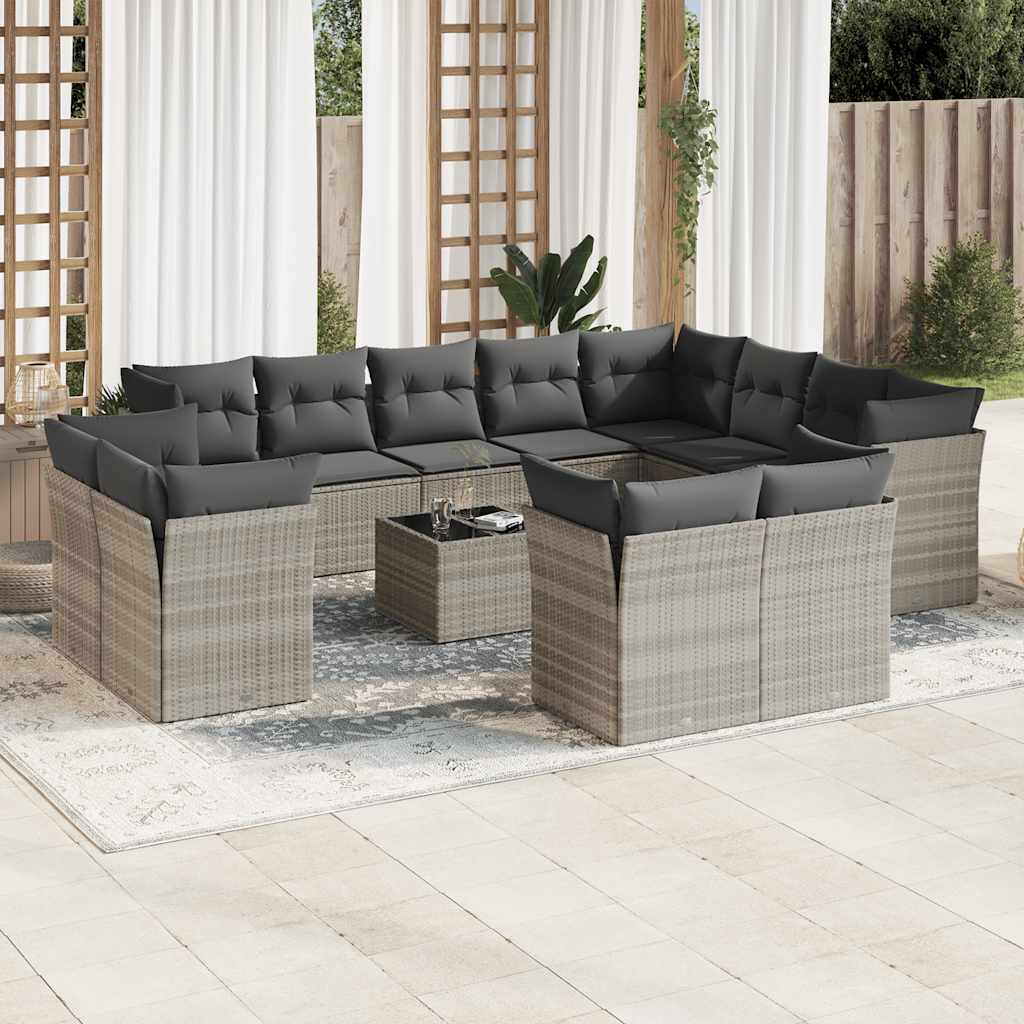 12-tlg. Garten-Sofagarnitur mit Kissen Schwarz Poly Rattan