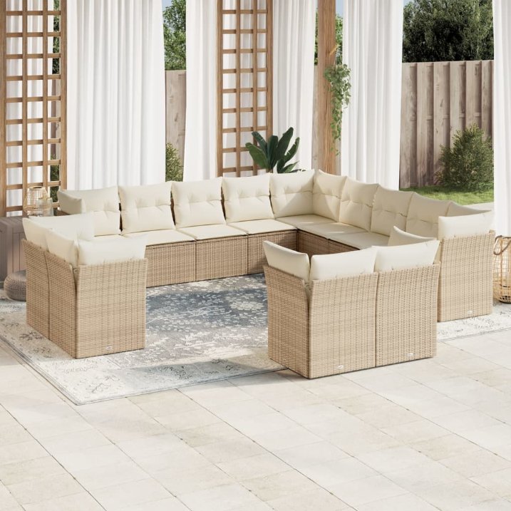 13-tlg. Garten-Sofagarnitur mit Kissen Schwarz Poly Rattan