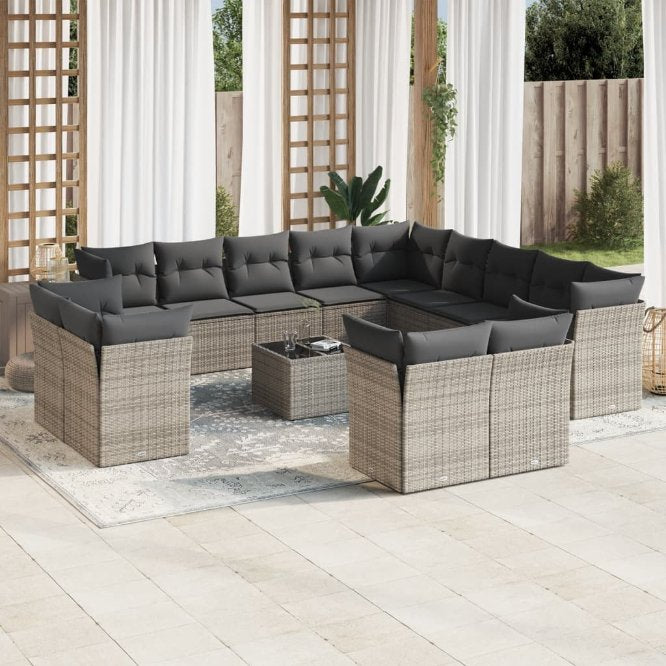 13-tlg. Garten-Sofagarnitur mit Kissen Schwarz Poly Rattan