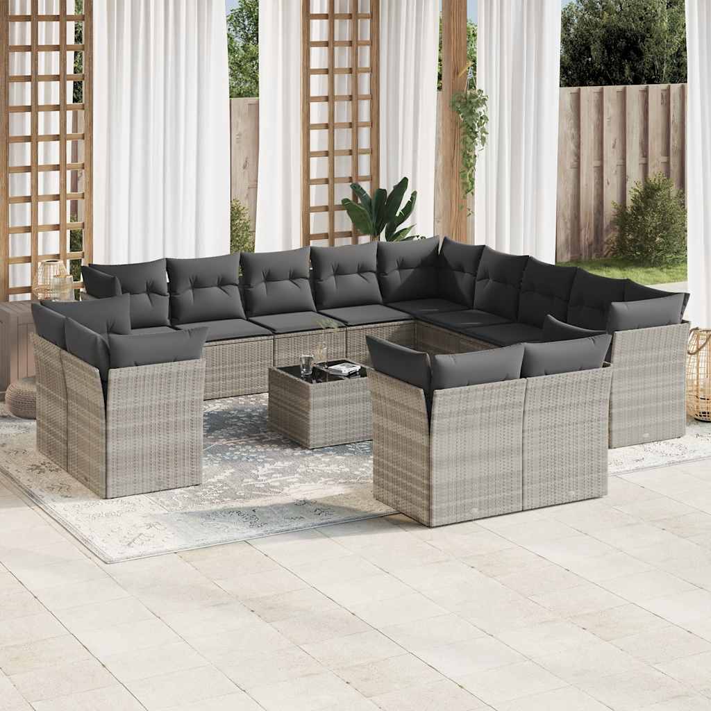 13-tlg. Garten-Sofagarnitur mit Kissen Schwarz Poly Rattan