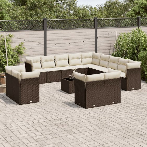 13-tlg. Garten-Sofagarnitur mit Kissen Schwarz Poly Rattan