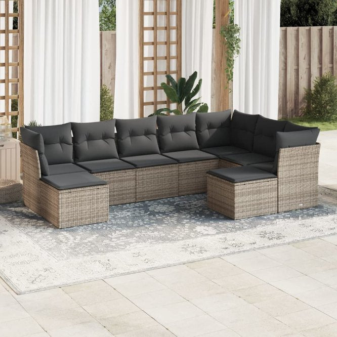 9-tlg. Garten-Sofagarnitur mit Kissen Schwarz Poly Rattan